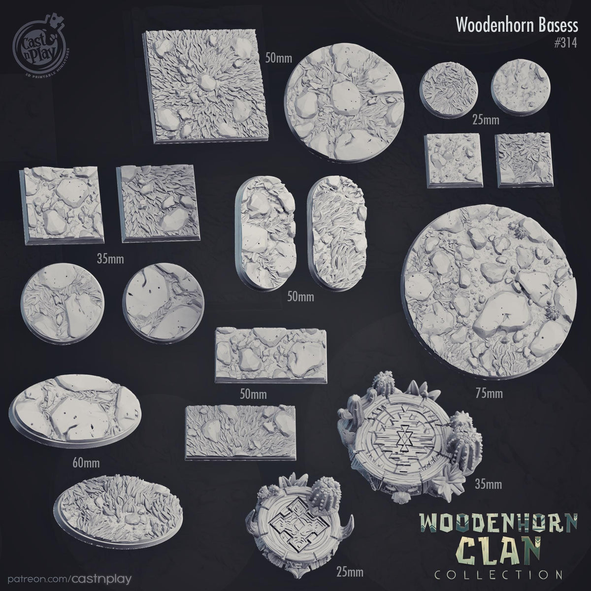 Woodenhorn Clan Bases Set - resin tabletop miniature front view