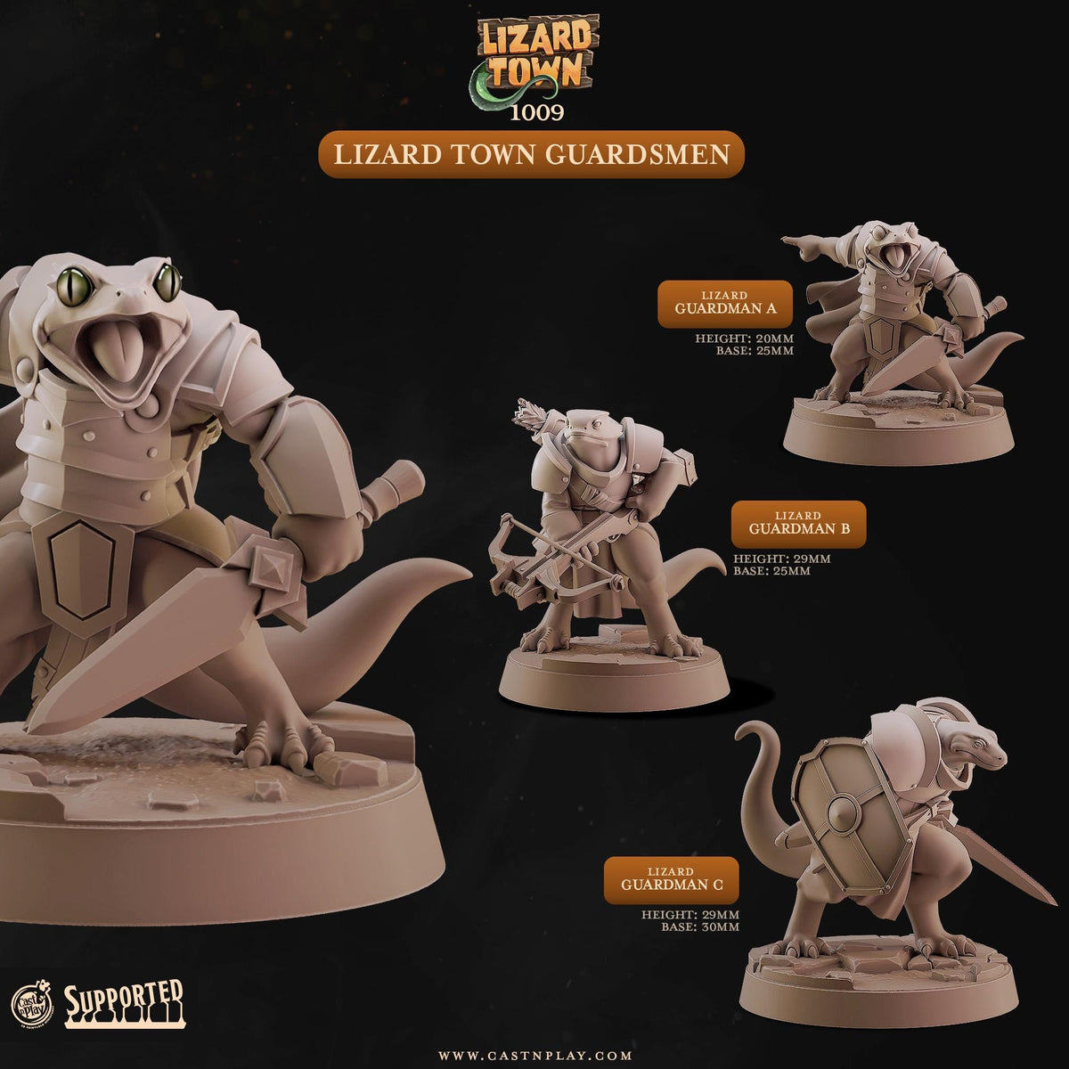 Lizardfolk Paladin Miniature - resin tabletop miniature front view