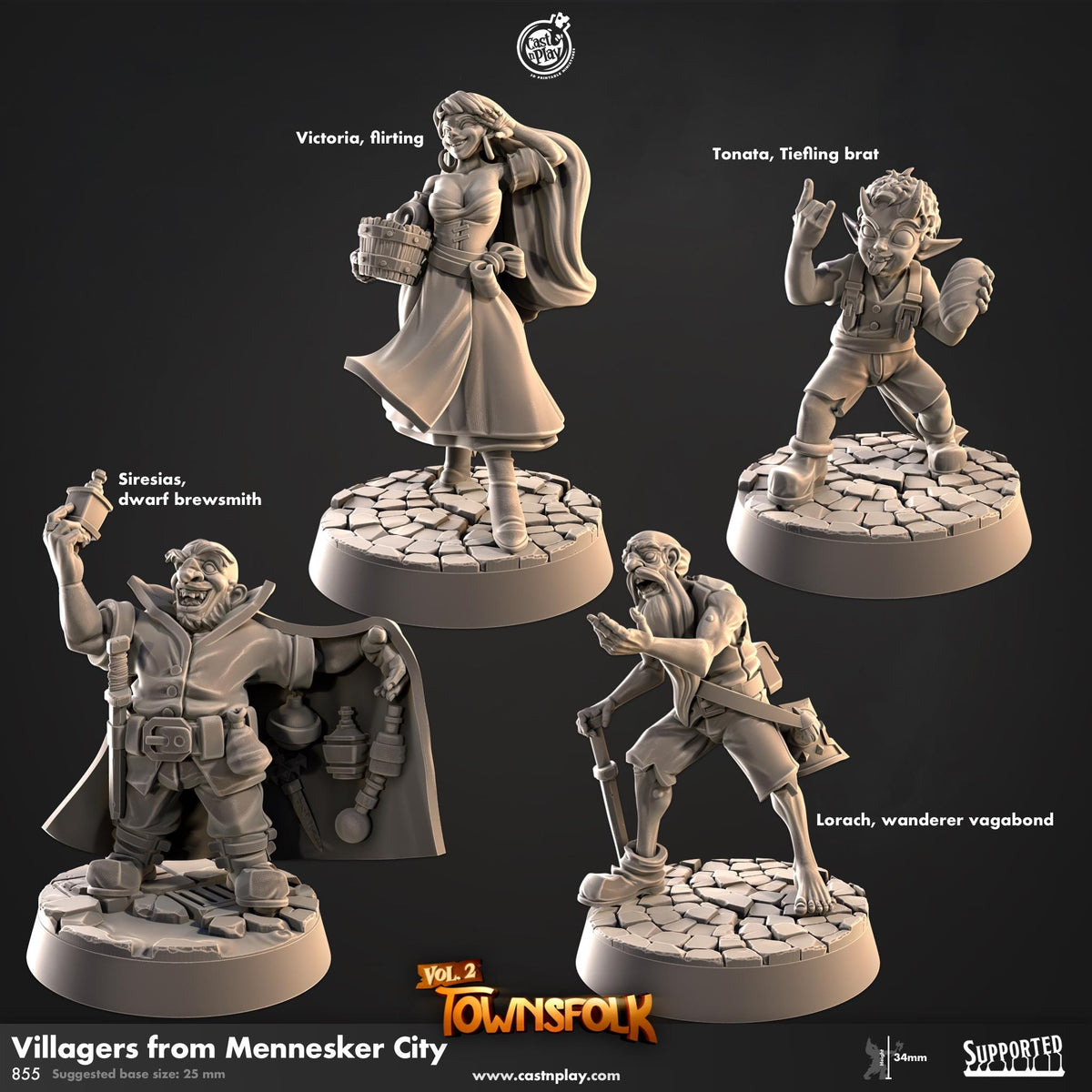 Villagers Townsfolk Miniature Set - resin tabletop miniature front view