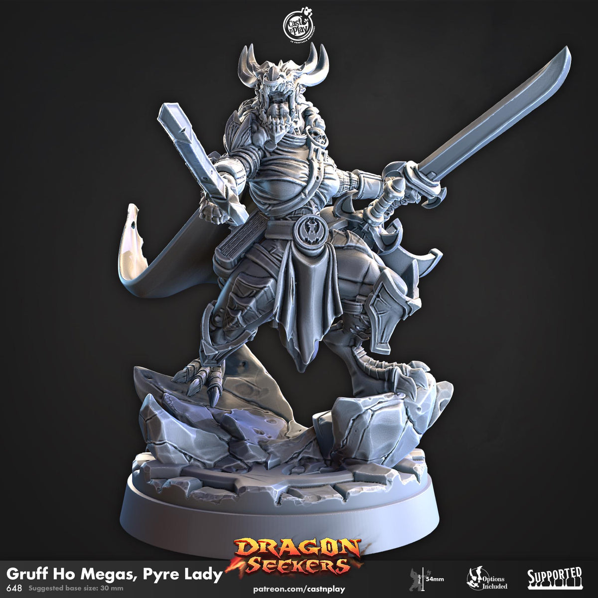 Female Dragonborn Barbarian Miniature - resin tabletop miniature front view