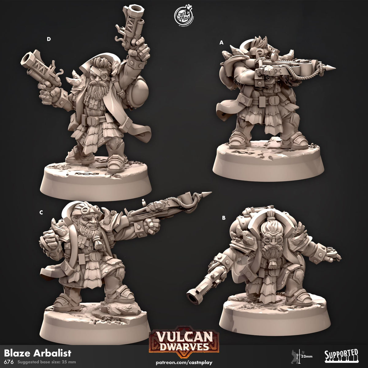 Gunslinger Dwarf Miniature - resin tabletop miniature front view