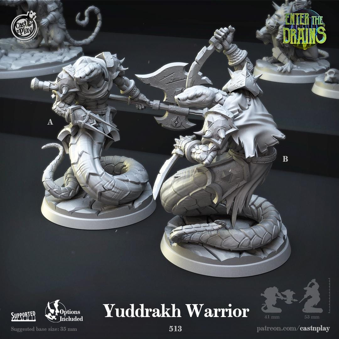 Yuan Ti Warrior Miniature - resin tabletop miniature front view