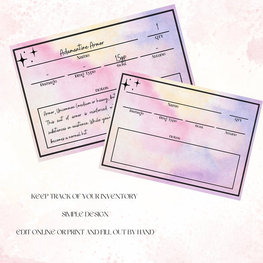 Fillable Item Cards - printable tabletop RPG resource preview