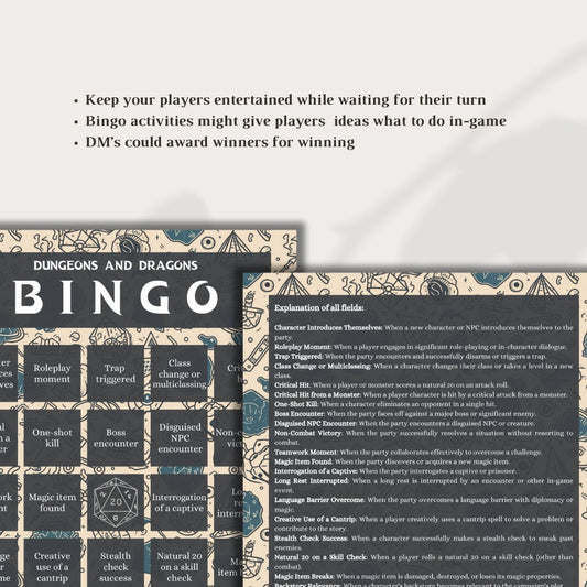 Bingo - printable tabletop RPG resource preview