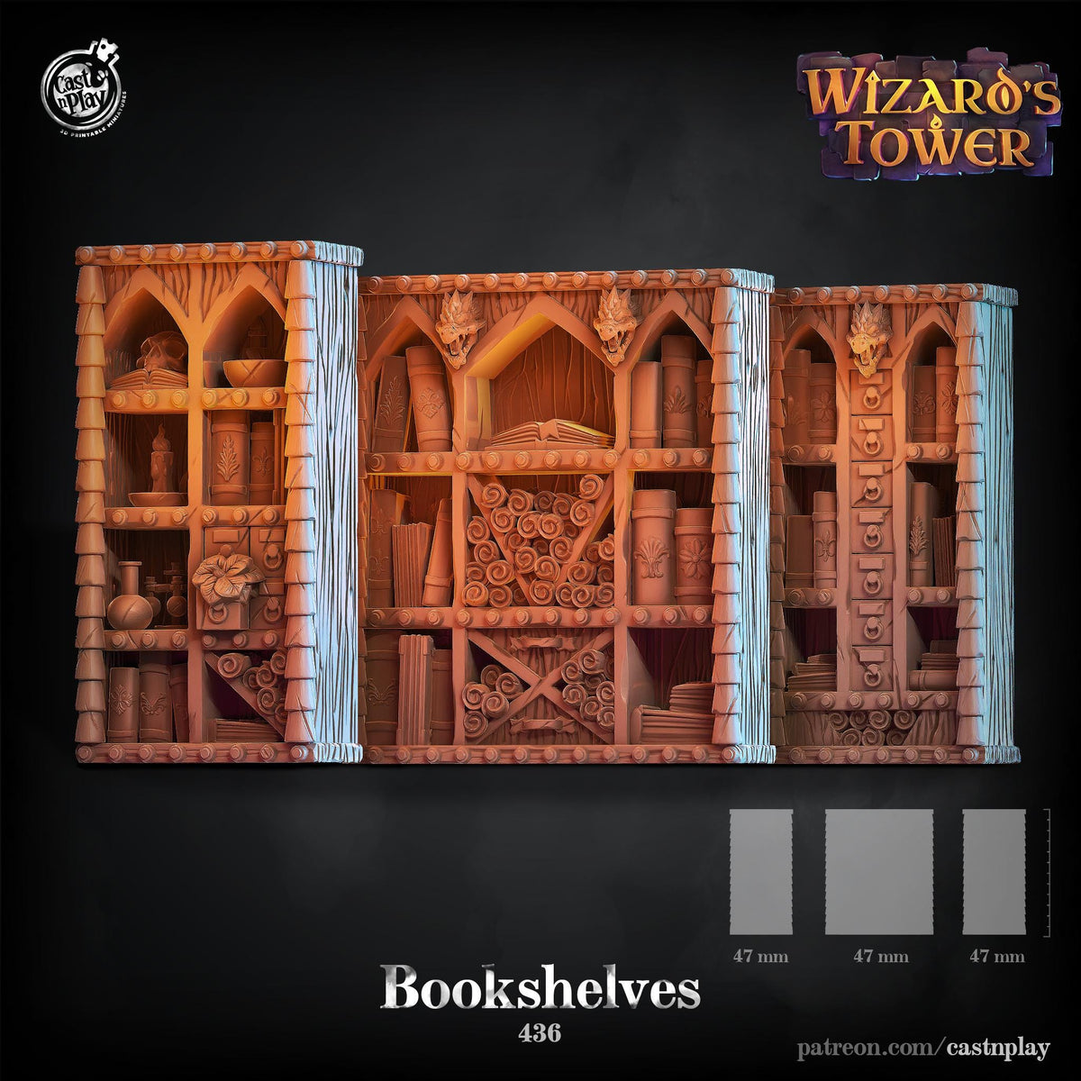 Wizards Tower Bookcase Scatter Terrain - resin tabletop miniature front view