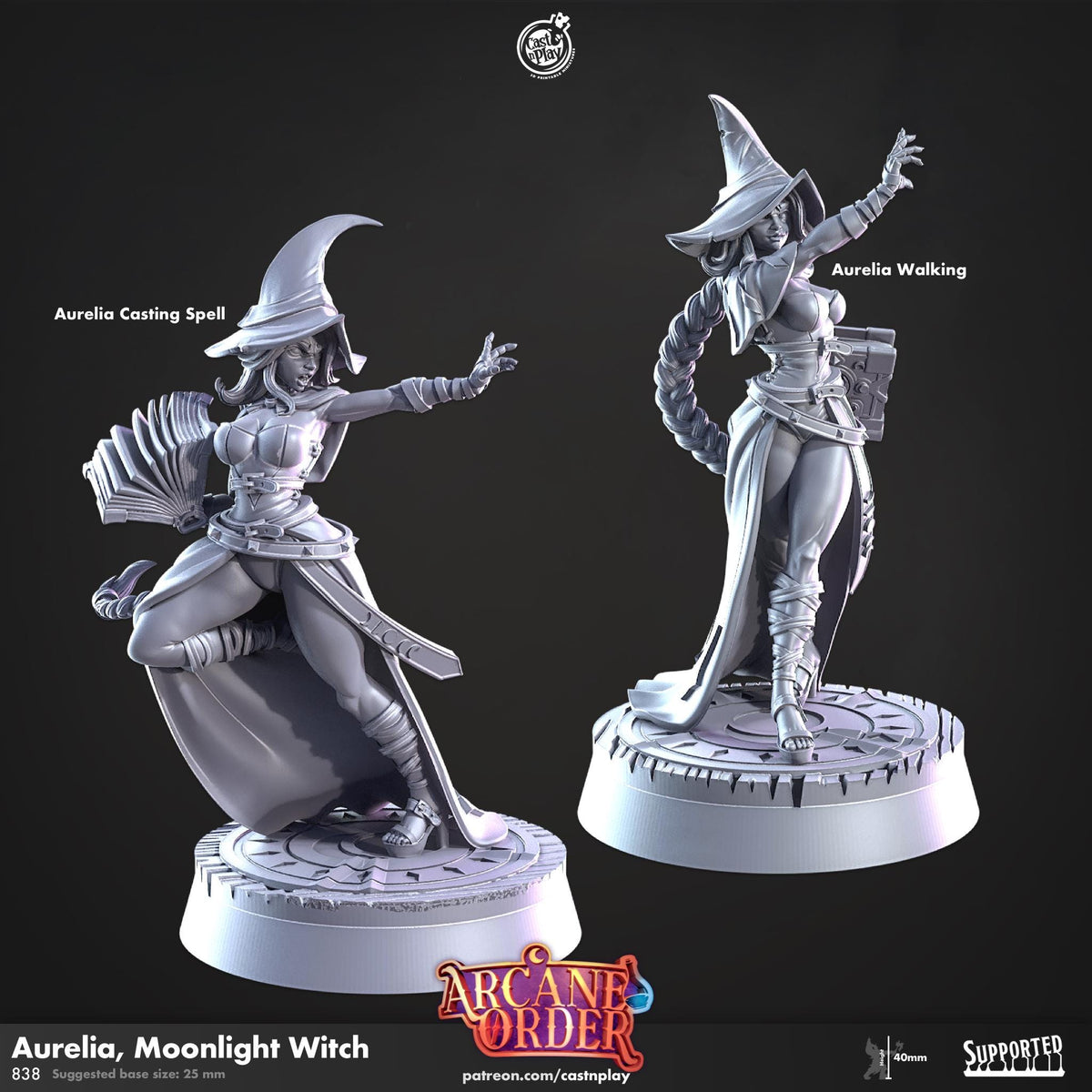 Female Wizard Miniature - resin tabletop miniature front view