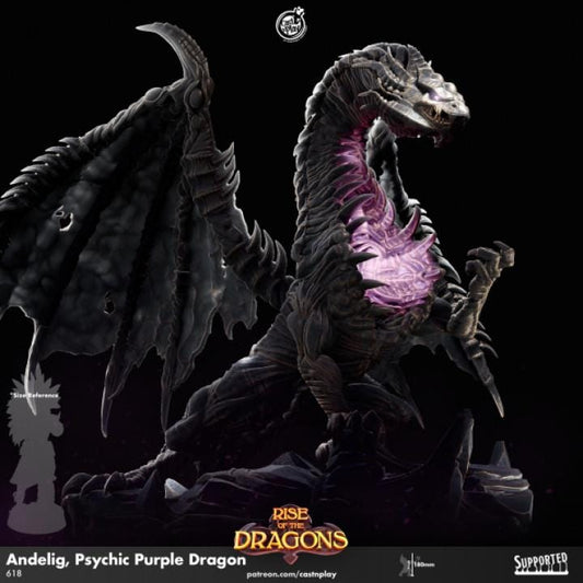 Purple Psychic Dragon Large Miniature - resin tabletop miniature alternate angle
