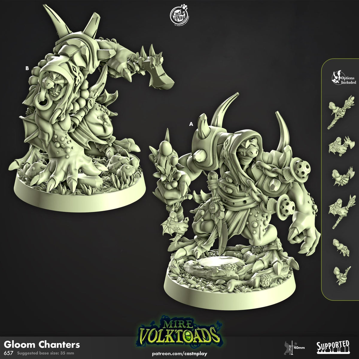 Grung Necromancer Miniature - resin tabletop miniature front view