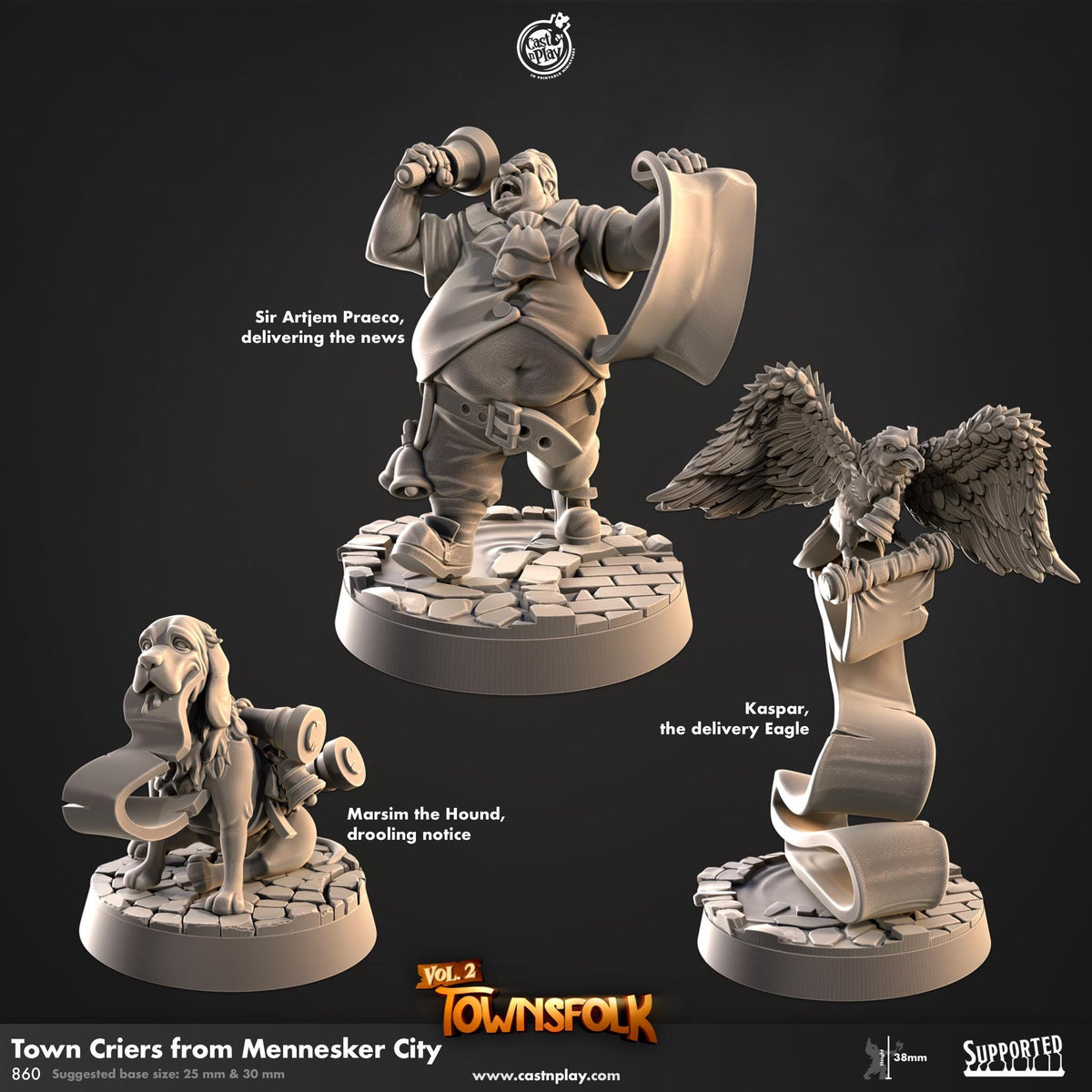 Townsfolk Criers Miniature Set - resin tabletop miniature front view