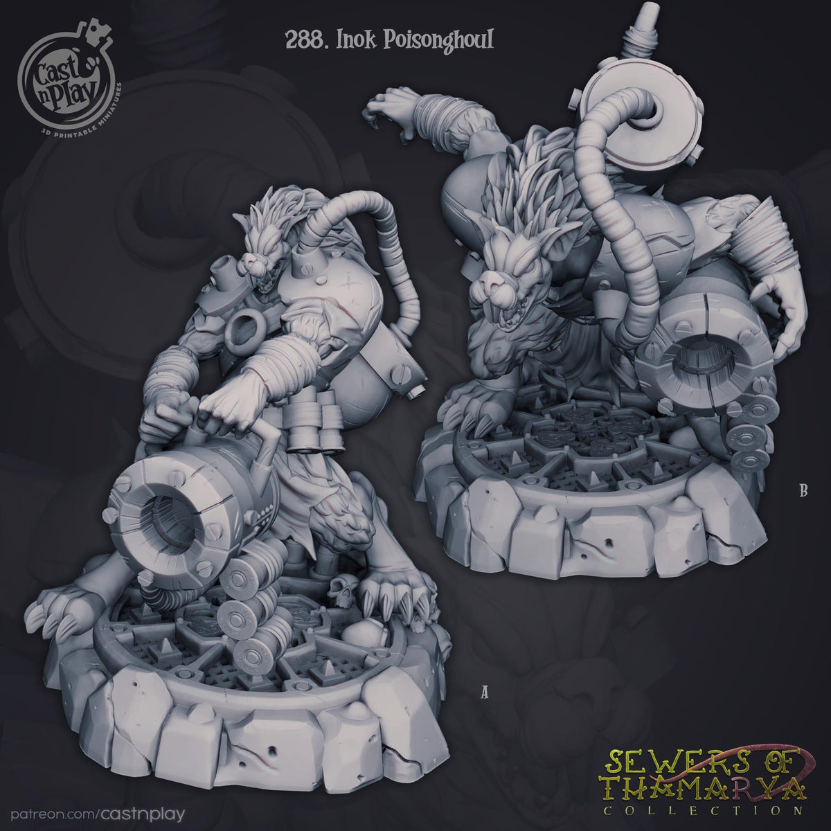Ratfolk Cannoneer Miniature - resin tabletop miniature front view