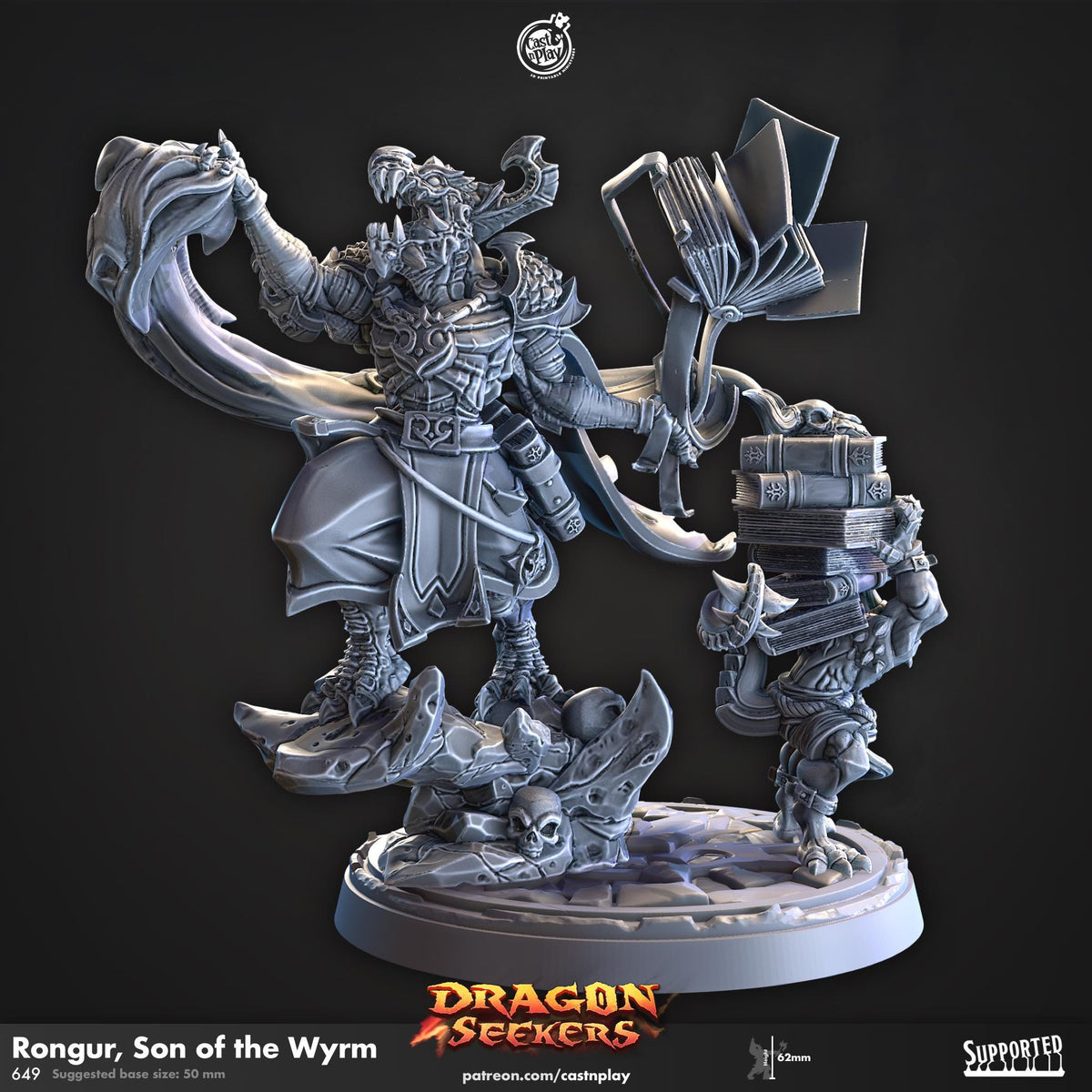 Dragonborn Wizard Miniature - resin tabletop miniature front view