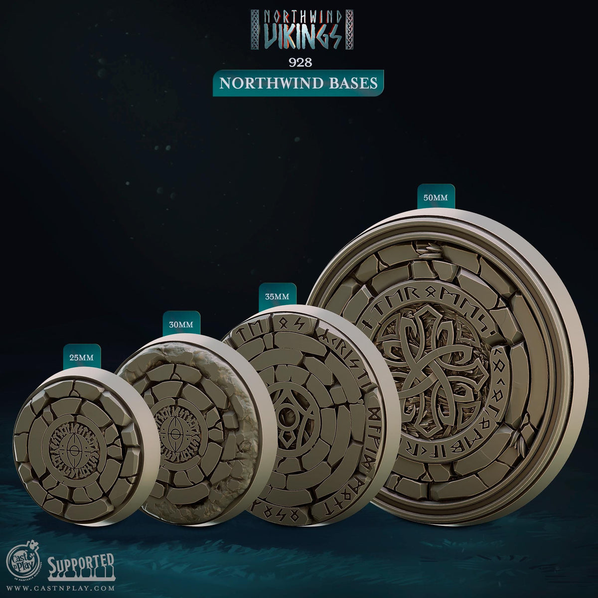 Northwind Vikings Bases Set - resin tabletop miniature front view