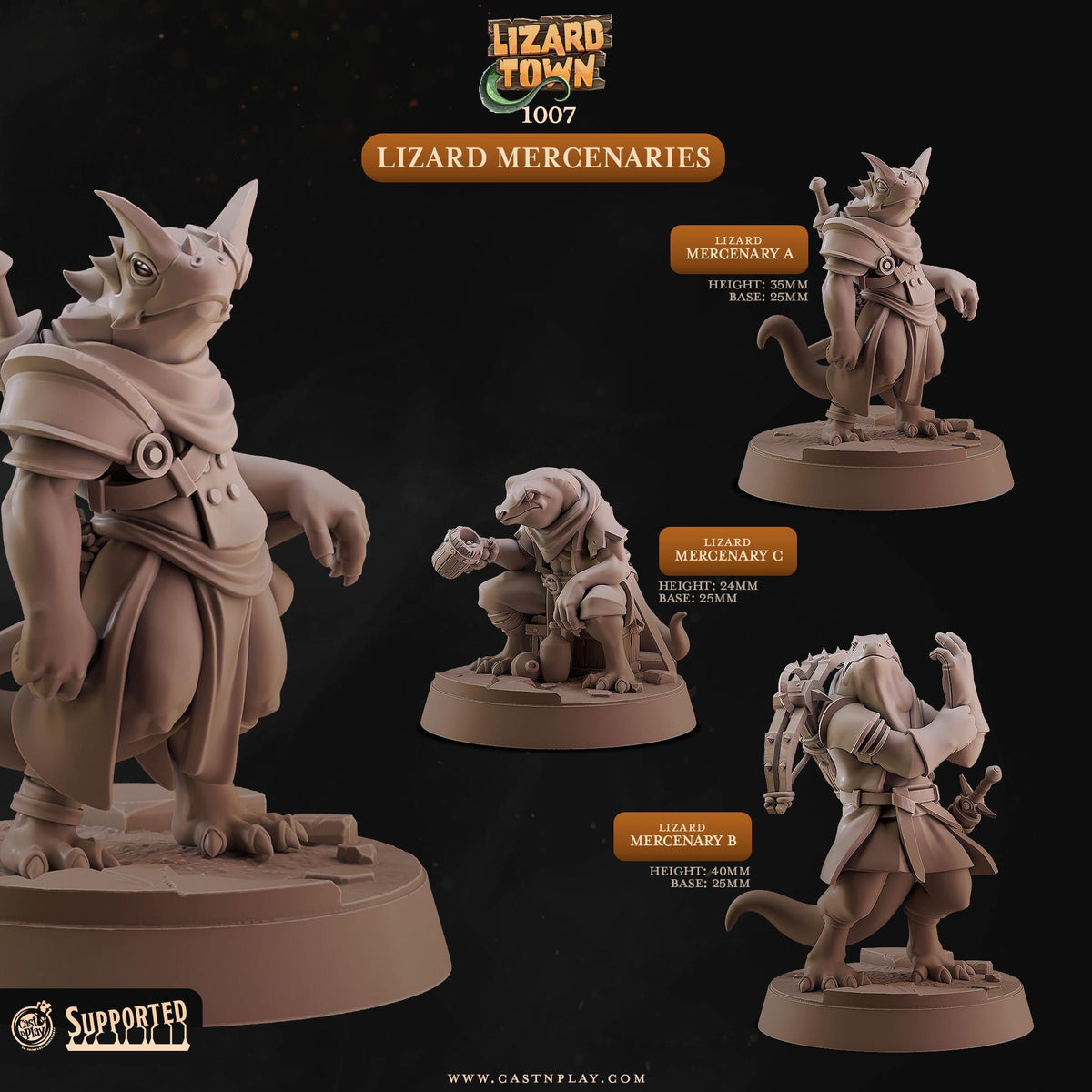 Lizardfolk Rogue Miniature - resin tabletop miniature front view