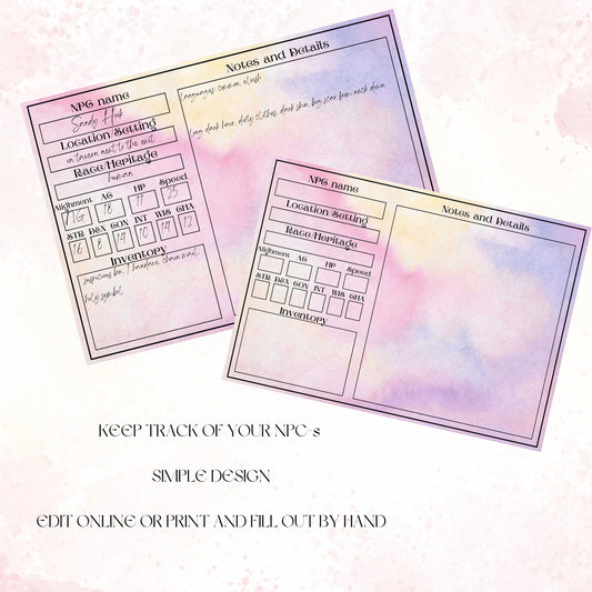 Fillable NPC Cards - printable tabletop RPG resource preview