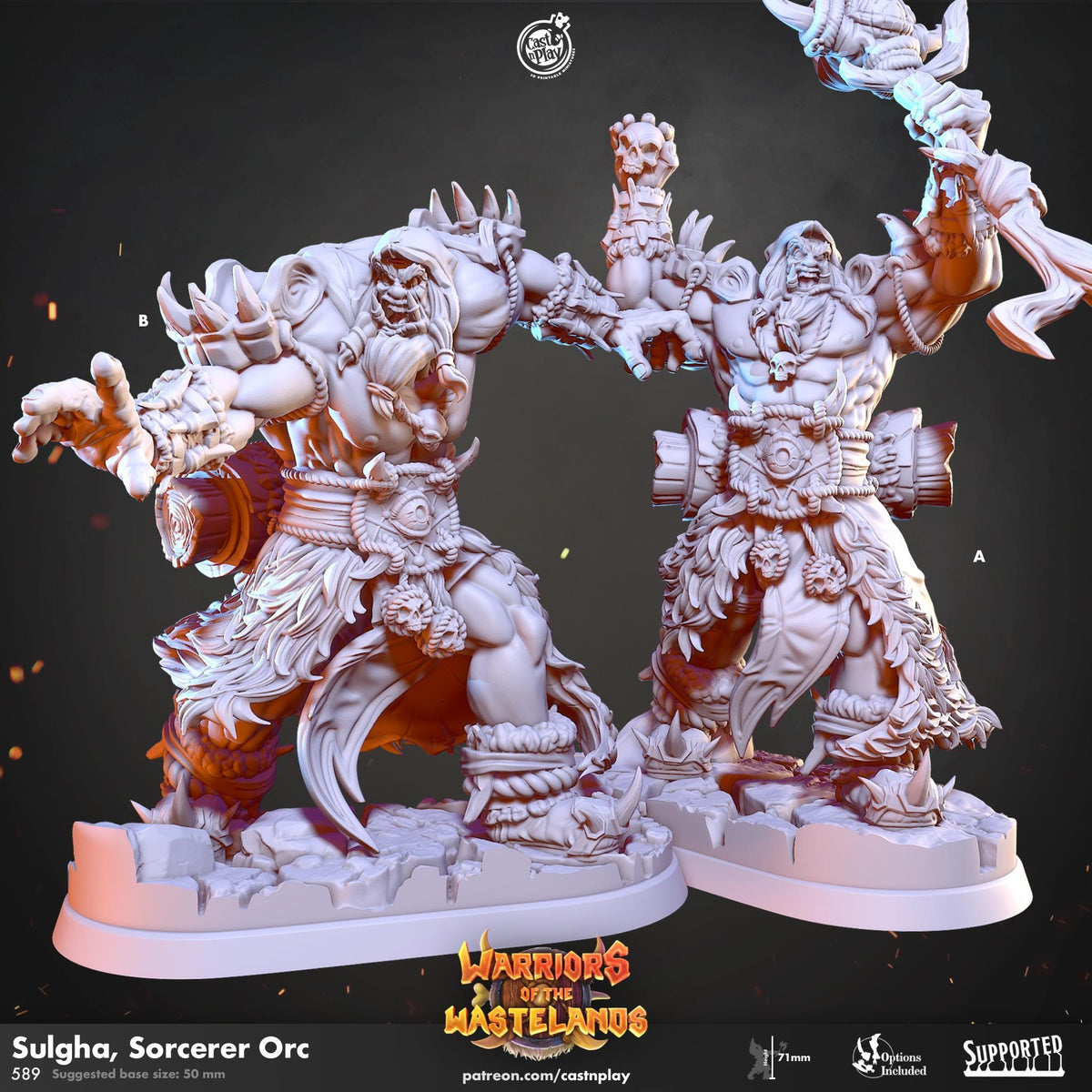 Orc Sorcerer Miniature - resin tabletop miniature front view