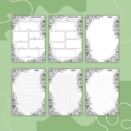 Session Notes - printable tabletop RPG resource preview