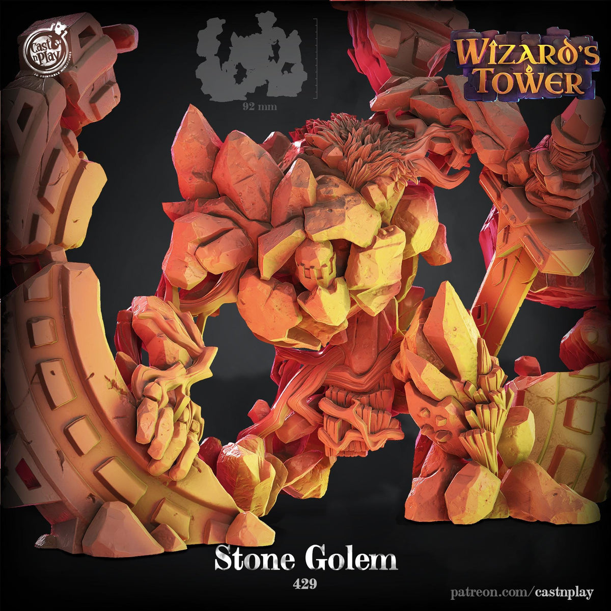 Stone Golem Miniature - resin tabletop miniature front view