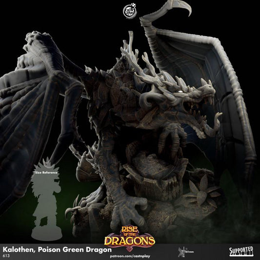 Green Poison Dragon Large Miniature - resin tabletop miniature alternate angle