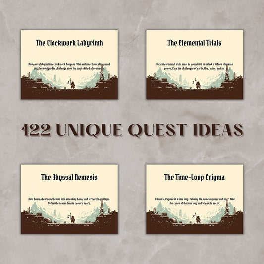 Quest Ideas Cards - printable tabletop RPG resource preview