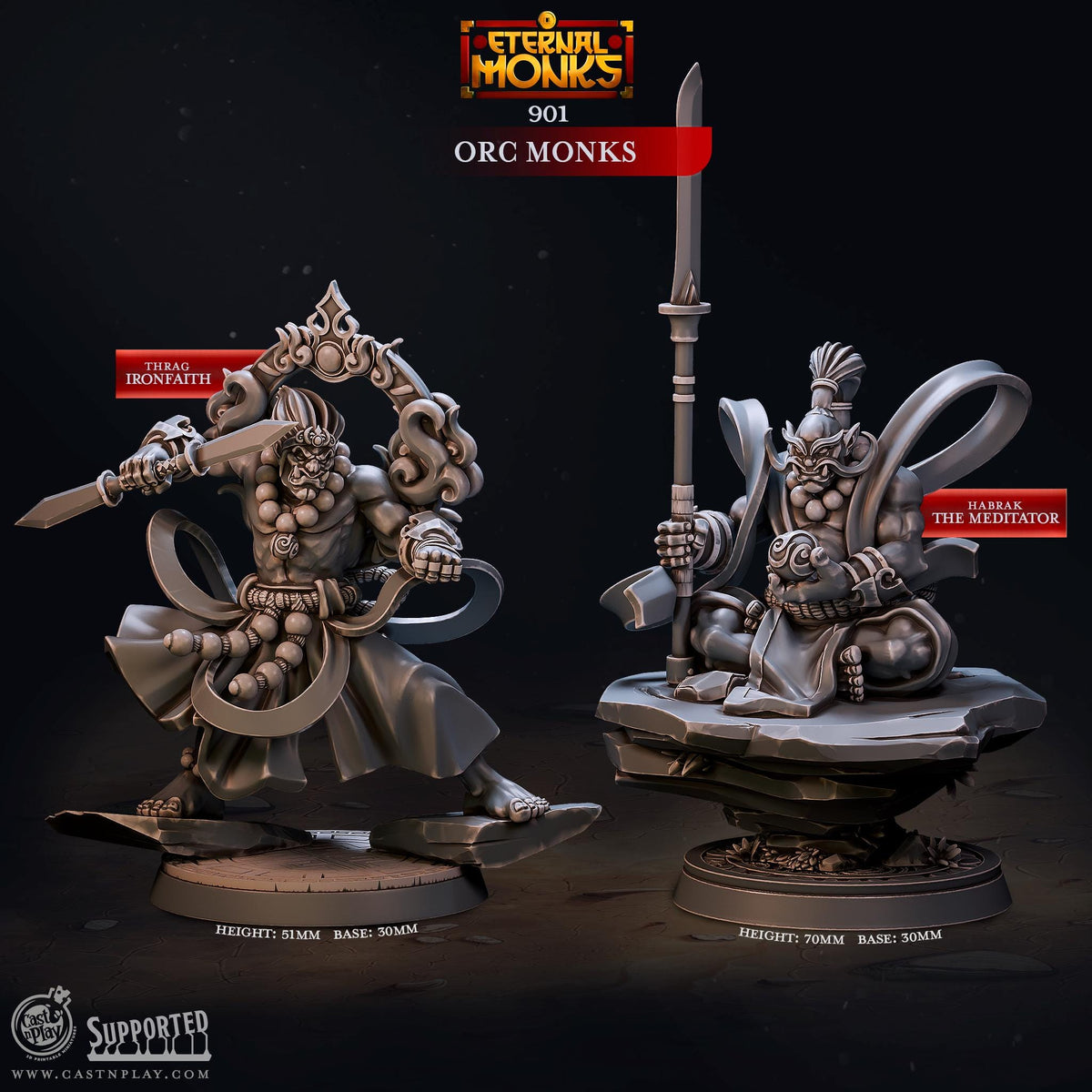 Orc Monk Miniature - resin tabletop miniature front view