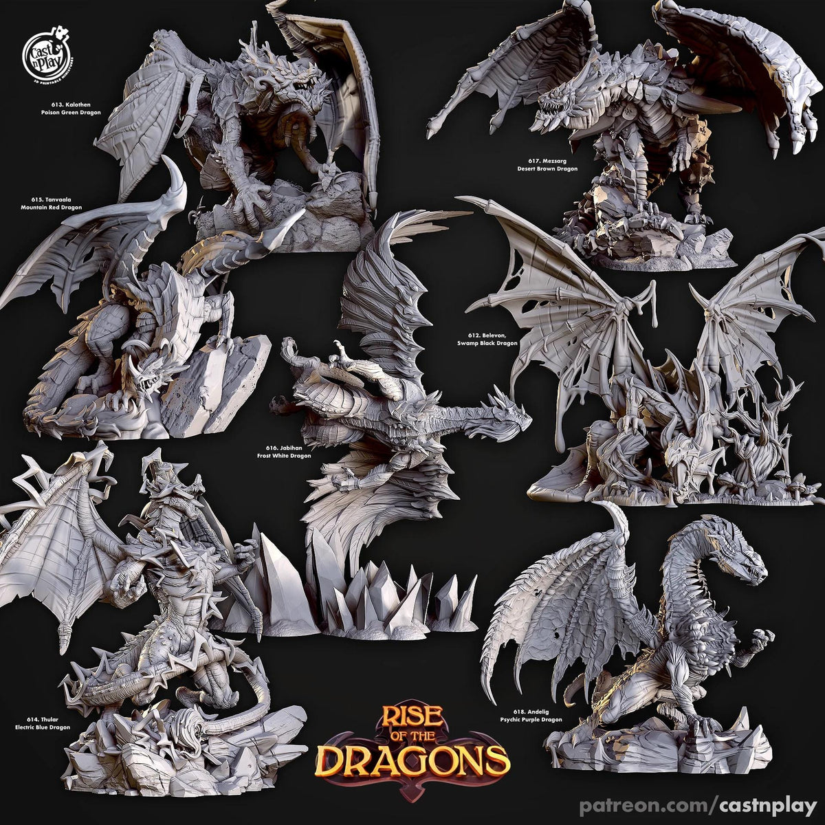 Seven Dragons Large Miniature Set - resin tabletop miniature front view