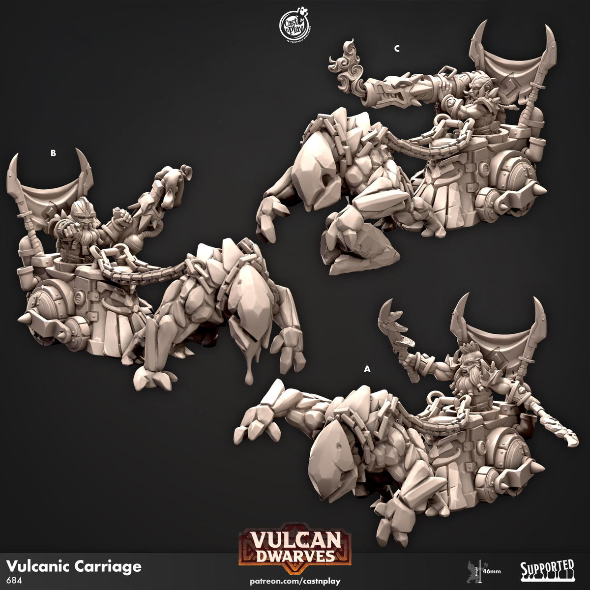 Dwarf Gunslinger on Chariot Miniature - resin tabletop miniature front view