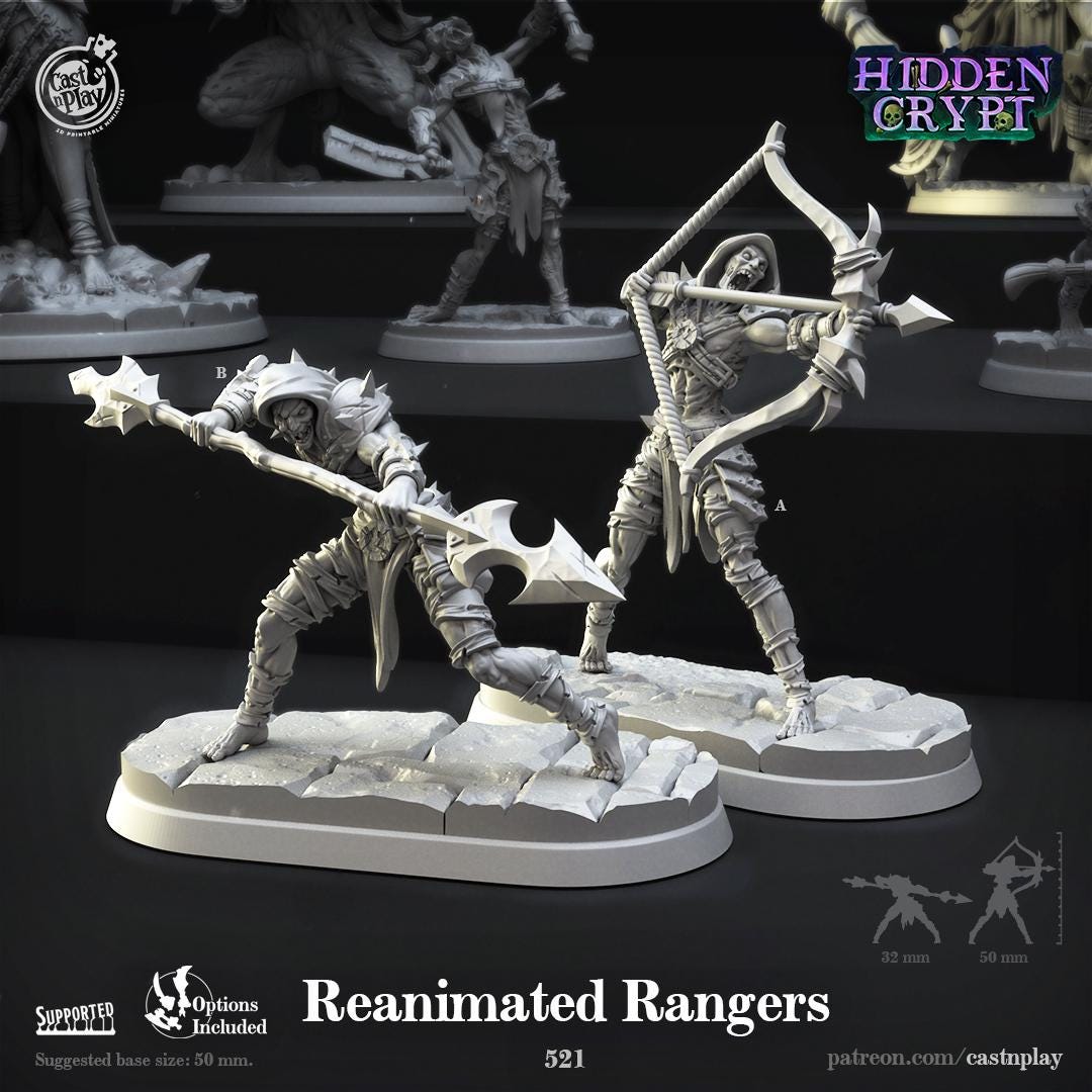 Undead Ranger Miniature - resin tabletop miniature front view