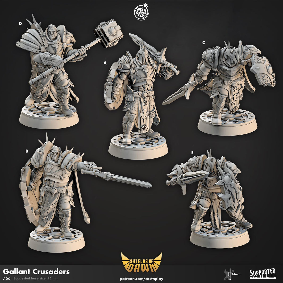 Human Paladin & Fighter Miniature - resin tabletop miniature front view