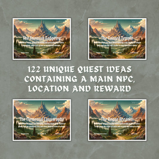 Quest Ideas Cards - printable tabletop RPG resource preview
