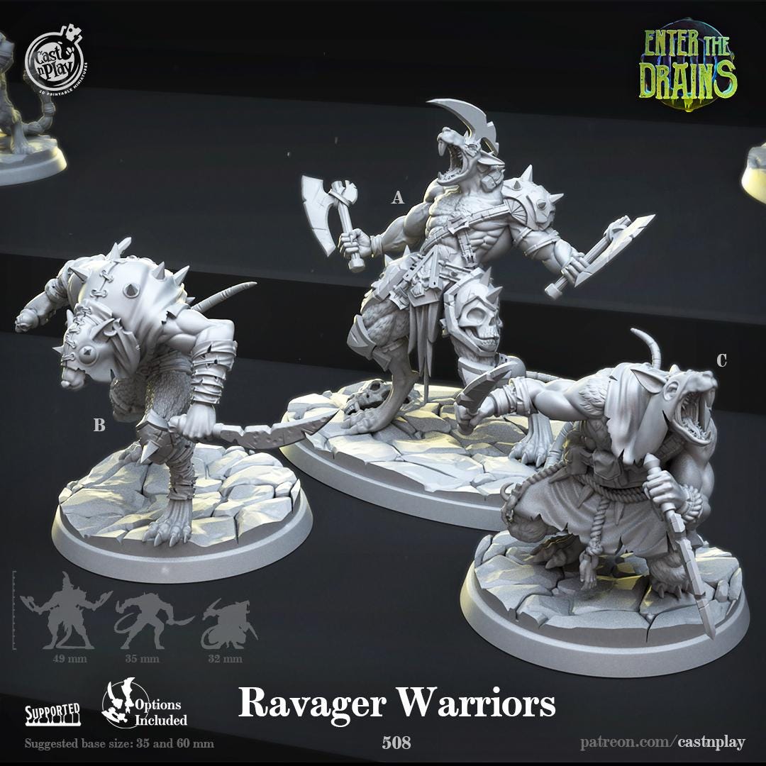 Ratfolk Barbarian Miniature - resin tabletop miniature front view