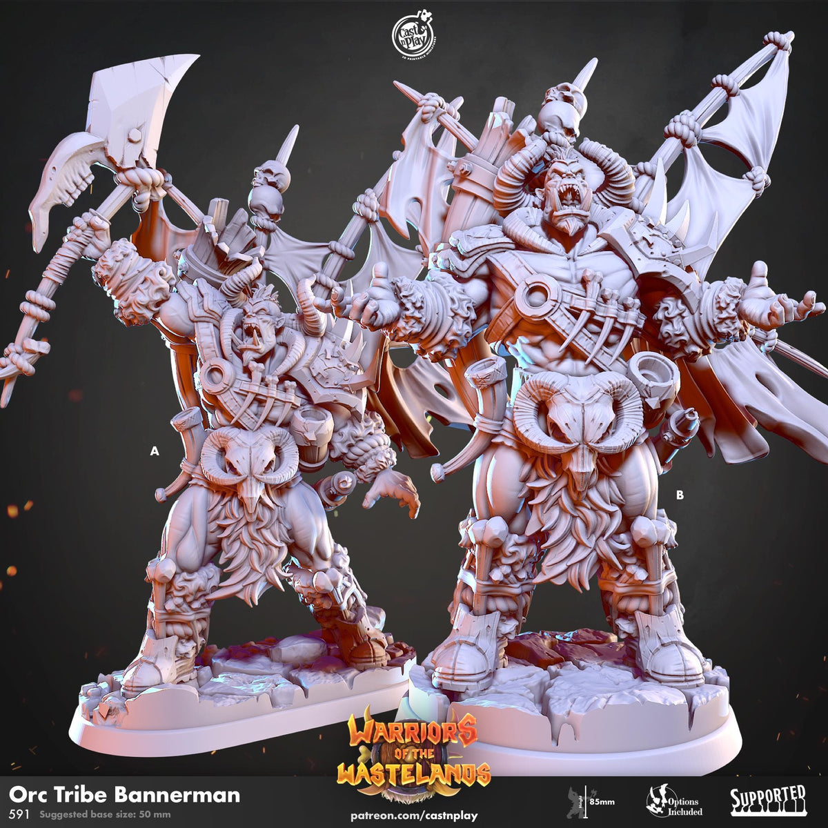 Orc Barbarian Miniature - resin tabletop miniature front view