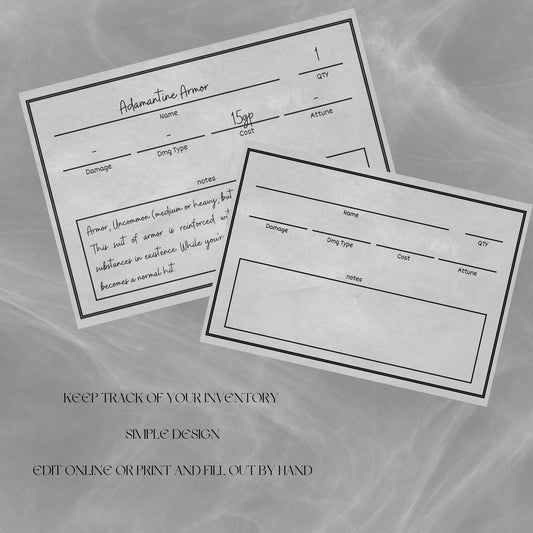 Fillable Item Cards - printable tabletop RPG resource preview