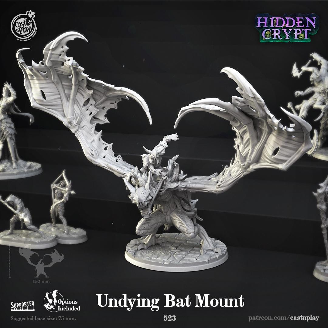 Undead Bat Mount Miniature - resin tabletop miniature front view