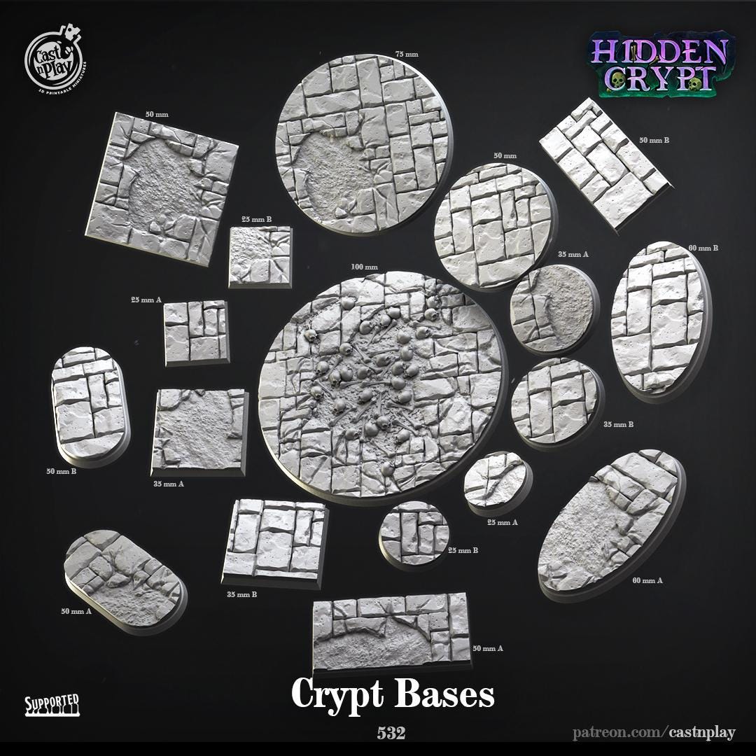 Hidden Crypt Bases Set - resin tabletop miniature front view