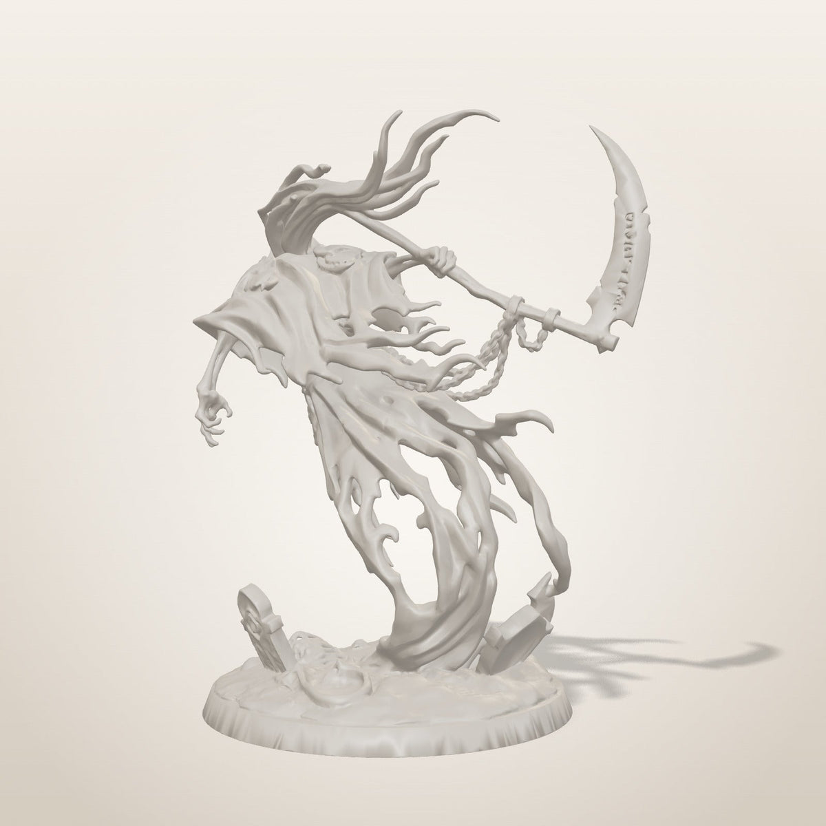 Ghost Collector miniature — rear studio render of the unpainted sculpt, Late Night Miniatures