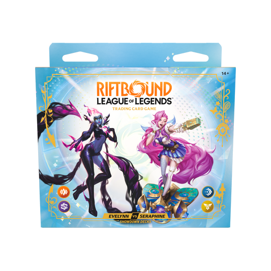 Riftbound Radiance Evelynn vs Seraphine Showdown retail box, English, alternate packaging view 1