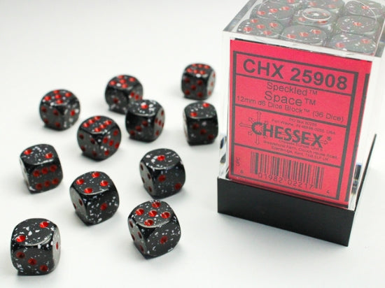 Chessex Speckled Space 12mm D6 Dice Block with 36 dice and display case