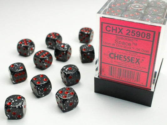 Chessex Speckled Space 12mm D6 Dice Block with 36 dice and display case