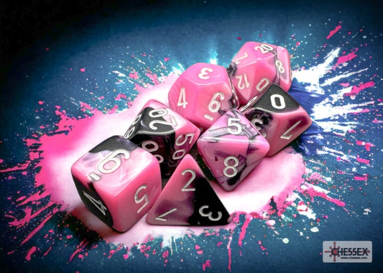 Chessex Gemini Black-Pink/white Polyhedral 7-Dice Set