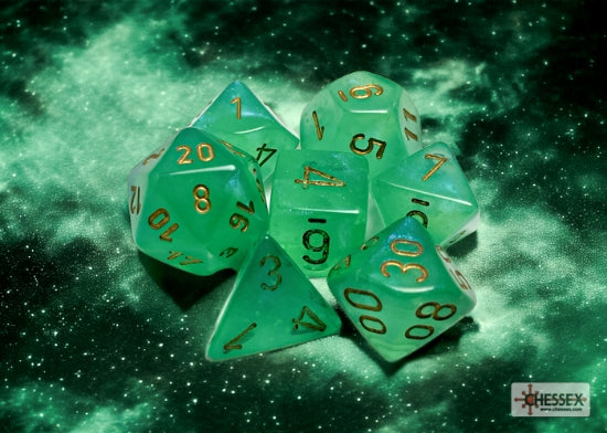 Chessex Borealis Light Green/gold Luminary Polyhedral 7-Dice Set
