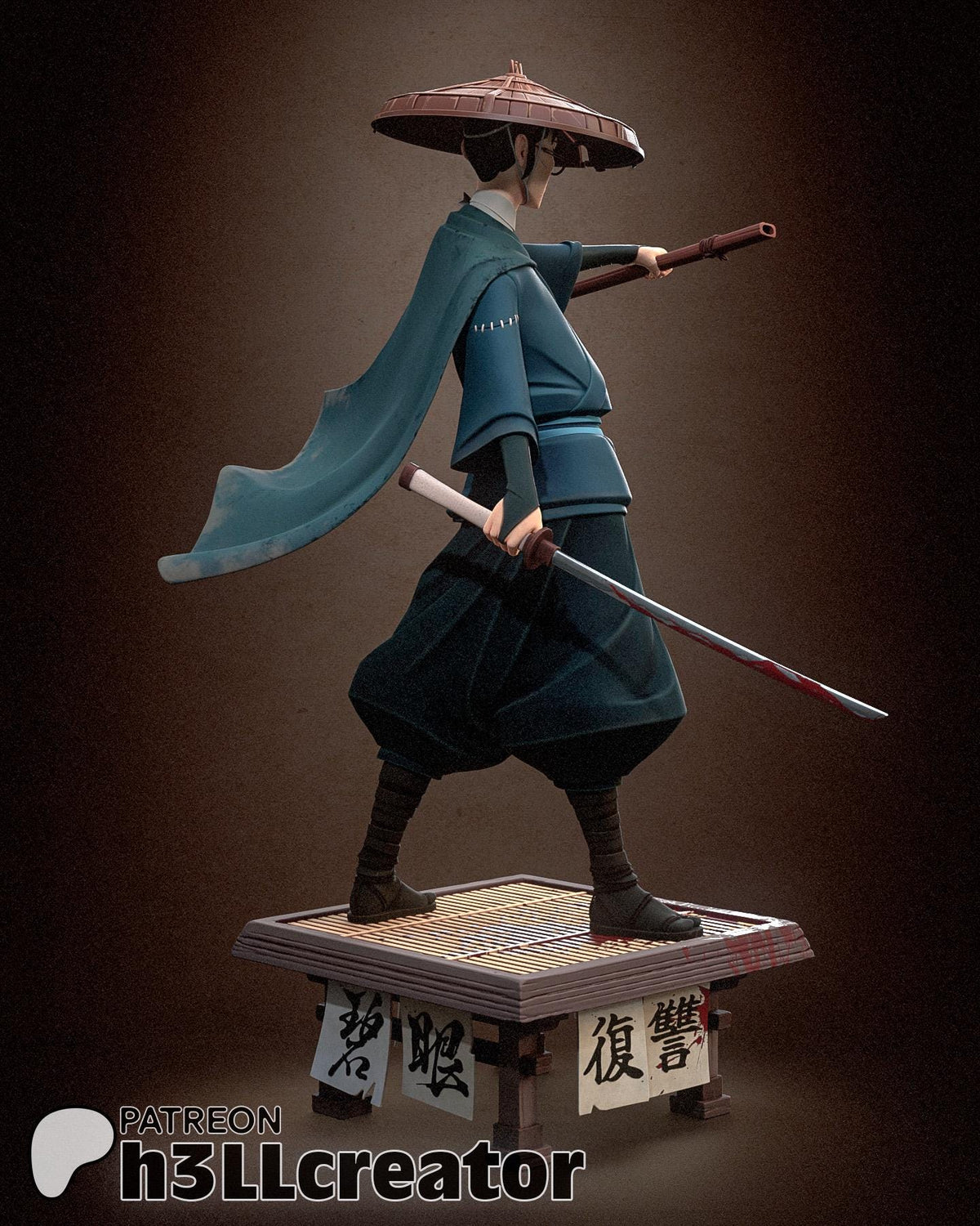Mizu Blue Eye Samurai Figure - 3D printed miniature detail view