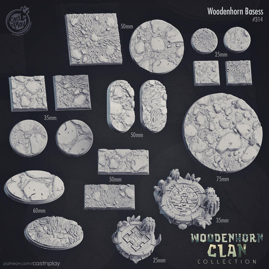 Woodenhorn Clan Bases Set - resin tabletop miniature front view