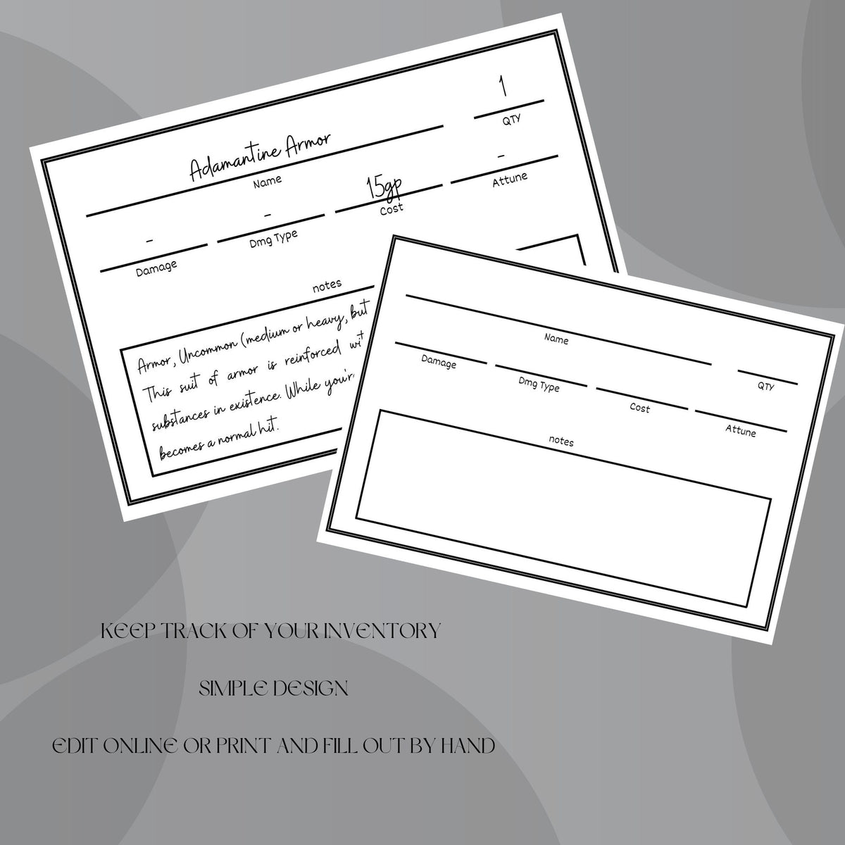 Fillable Item Cards - digital product alternate preview