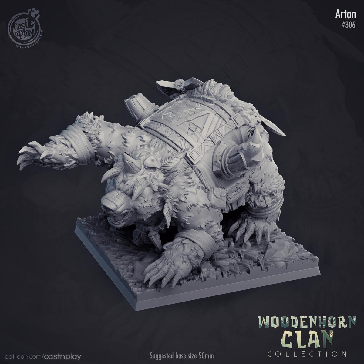 Brown Bear Druid Miniature - resin tabletop miniature front view