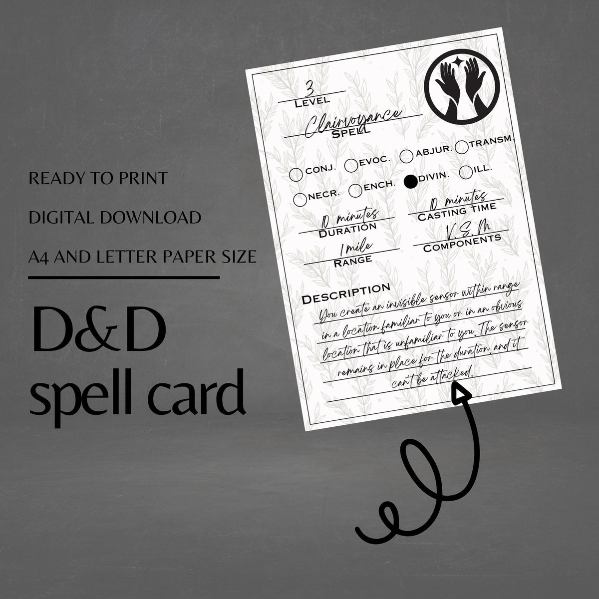 Fillable Spell Cards - digital download preview