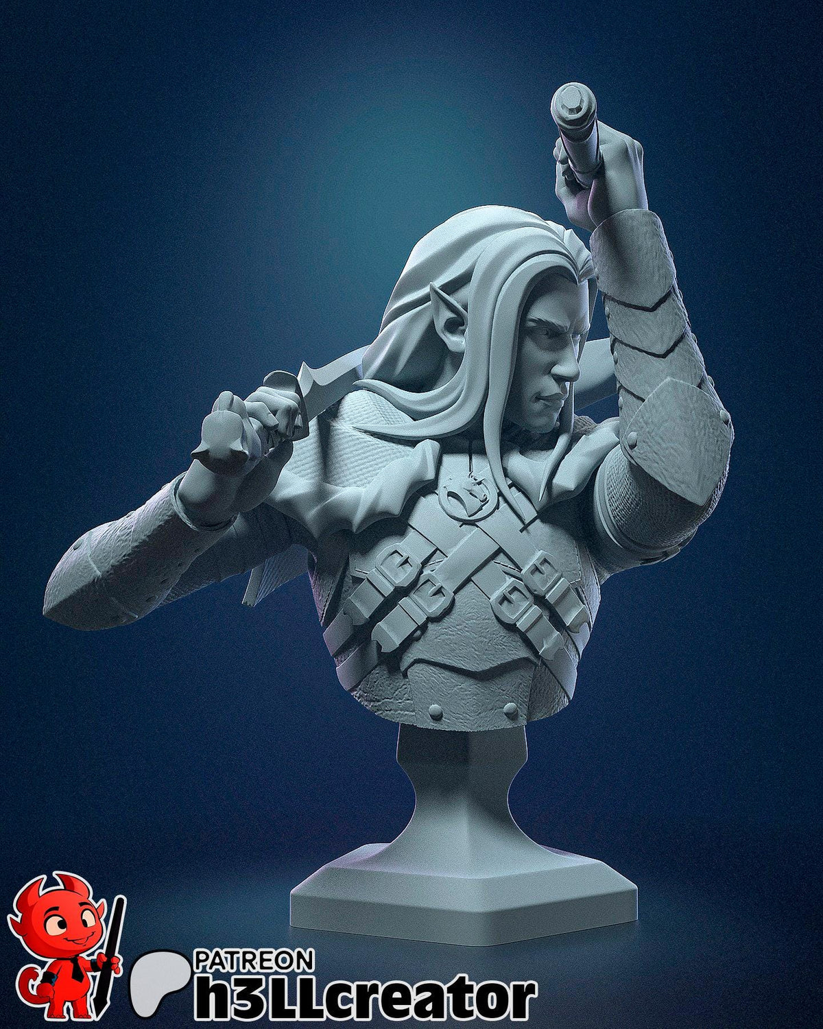 Drizzt Do'Urden Bust - resin tabletop miniature alternate angle