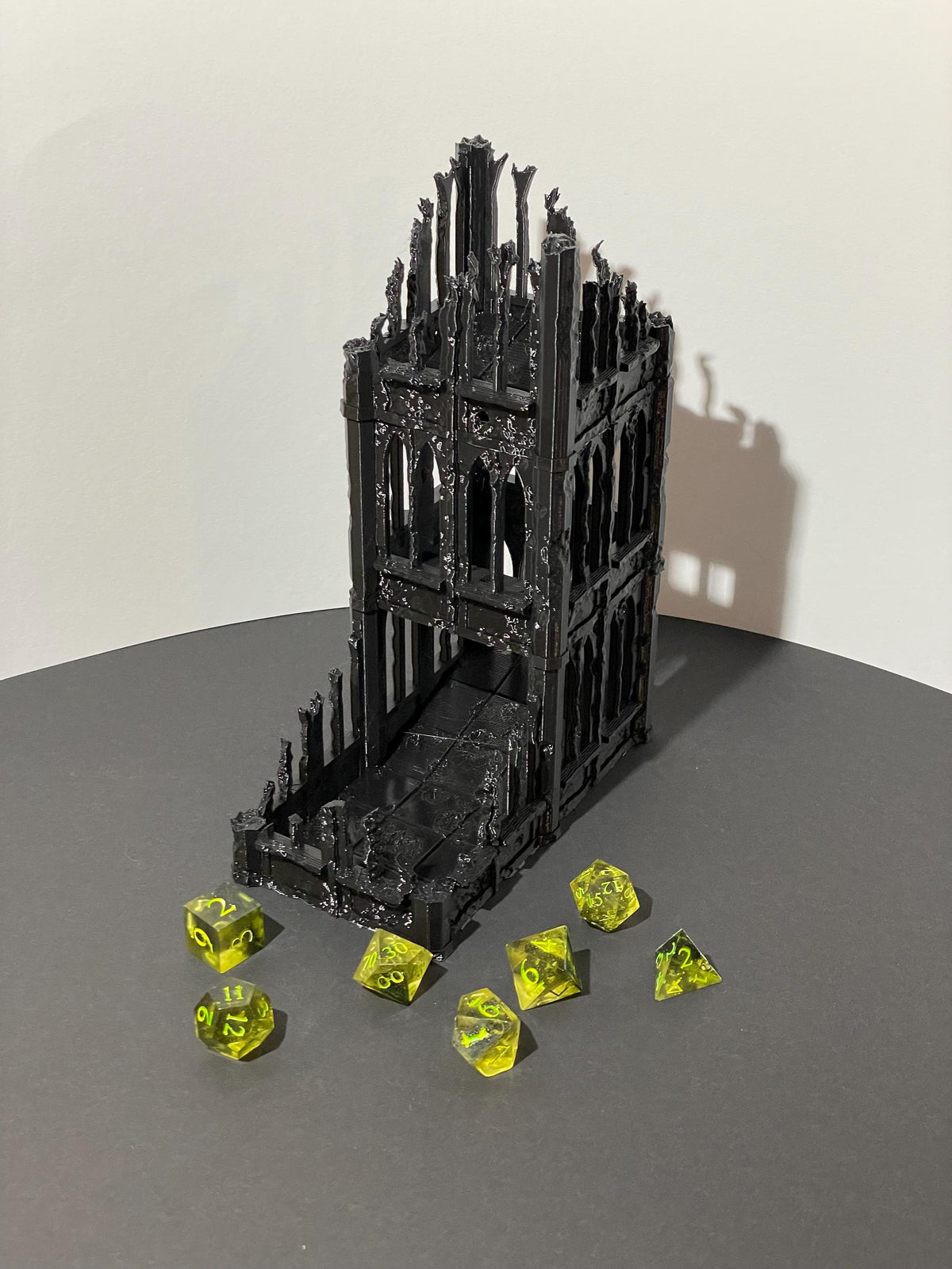 Ancient Gothic Ruin Dice Tower - resin tabletop miniature alternate angle