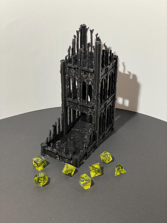 Ancient Gothic Ruin Dice Tower - resin tabletop miniature alternate angle