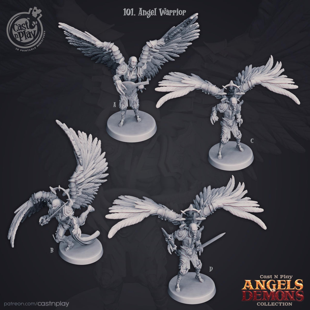 Aasimar Bard Paladin Miniature - resin tabletop miniature front view