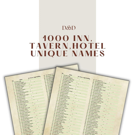 1000 Inn, Tavern & Hotel Unique Names - digital download preview